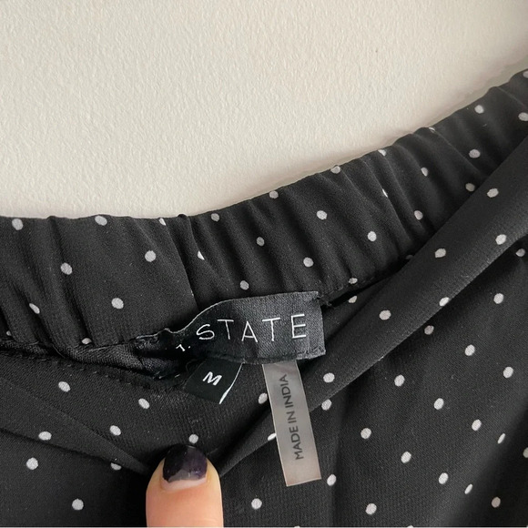 1.State black and white polka dot wide leg elastic waist pants size medium - Picture 2 of 5